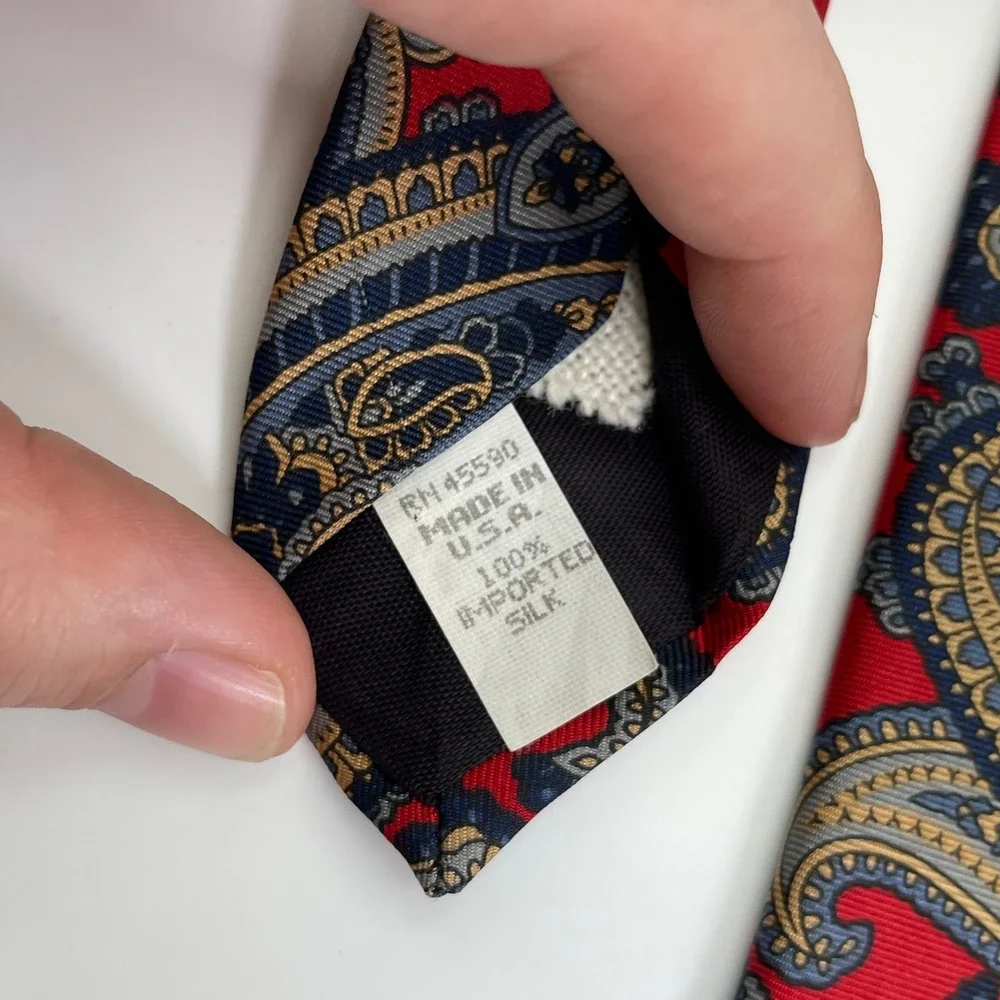 Vintage Andhurst Paisley Necktie Bright Red Blue Gold %100 Silk Made in USA‎ 90s